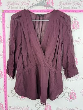 Babaton blouse silk purple wine deep red shirt Mauve Wrap-Style Blouse